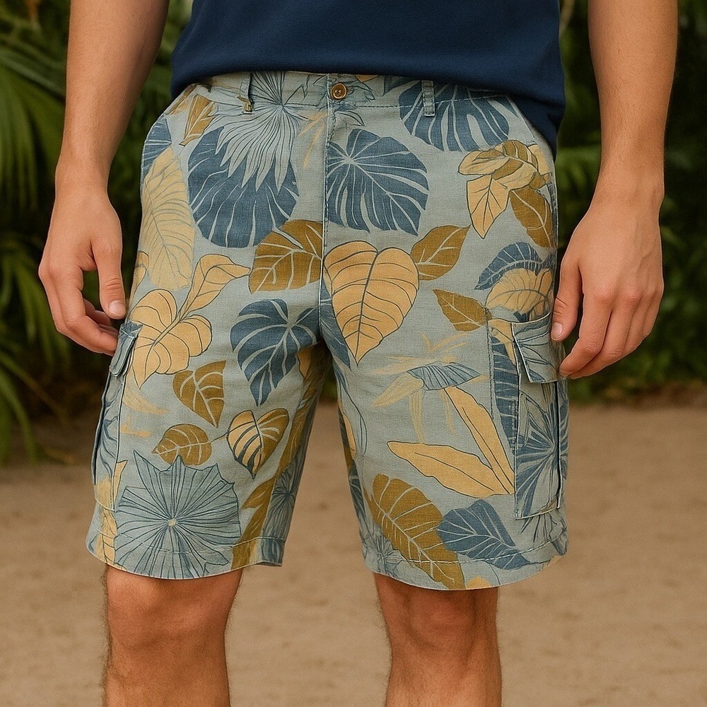 Tommy Bahama Relax 100% Linen Cargo Shorts Floral‎ Tropical Print Men's Size 40